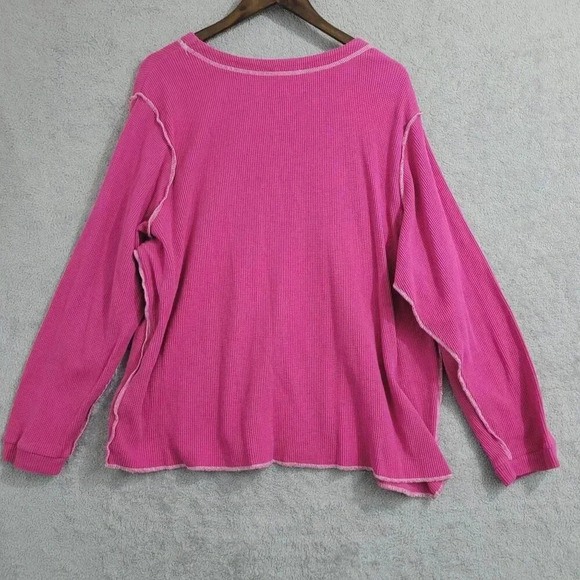Vtg Quacker Factory Pink Waffle Knit Long sleeve Top Sequin Christmas 2X  5PT - Picture 2 of 7